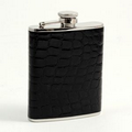 Black "Croco" Leather Flask - 6 Oz.
